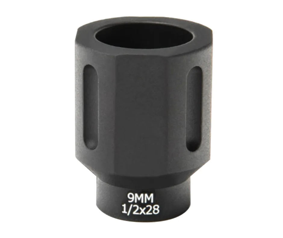 BATTLEARMS 9MM 4-FLAT FLASH CAN 1/2"X28 TPI - 7075-T6 ALUMINUM - HARD ANODIZED BLACK